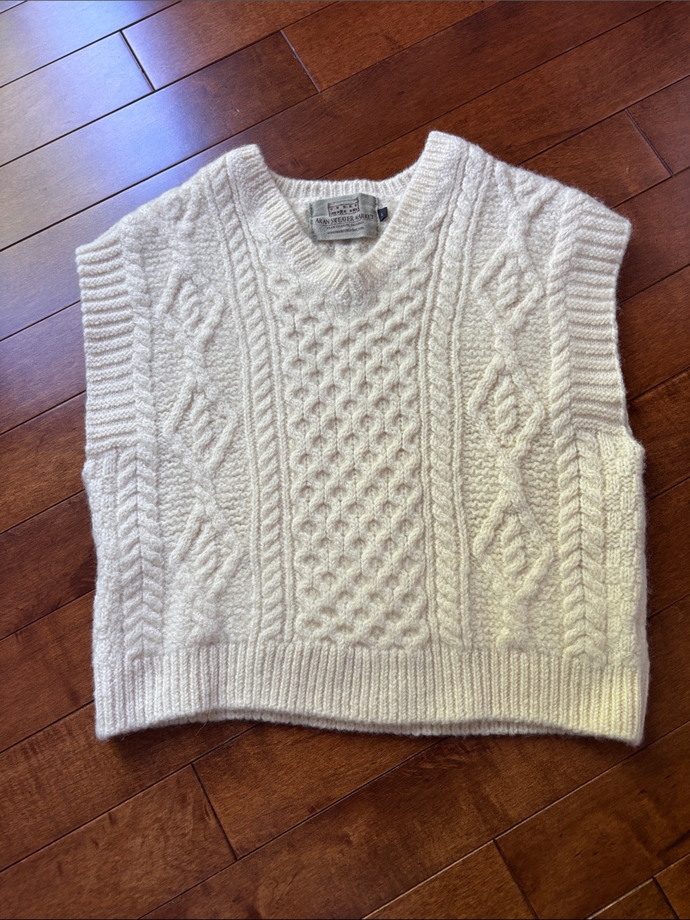 Aran Sweater Market  Youth Cable Knit Cropped Sweater Vest – Ivory